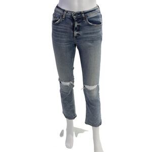 ASKKNY Womens Cotton Distressed Mid-Rise Bootcut Jeans Blue Size 24